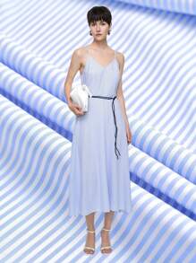 SHEIN Clasi 2025 Women's Sleeveless Striped Fitted Long Dress (Random Flower Pattern) - Baby Blue - View 3