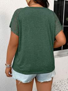 SHEIN Frenchy Maglietta a maniche corte con scollo a pizzo e effetto colorblock, adatta per l estate e taglie forti