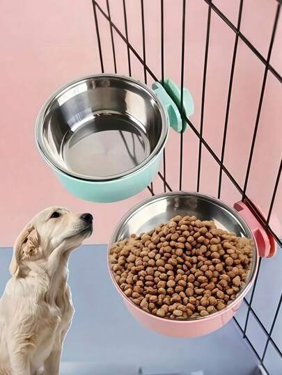 Hanging Dog Bowl, Removable Stainless Steel Dog Food Bowl Water Bowl, 2 In 1 Liftable Pet Cage Feeder Basin Pet Supplies
