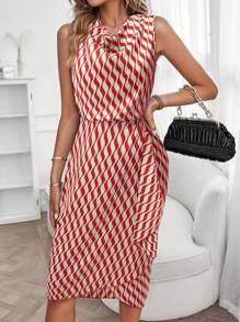 SHEIN Clasi Allover Print Draped Front Asymmetrical Hem Dress Maxi Women Outfit