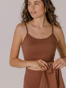 Aralina Leisurewear Active Low Back Cute Crop Top Chocolate With Bag - Camel - View 4