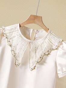 女孩优雅金领泡泡袖连衣裙 - 杏色 - 查看 5