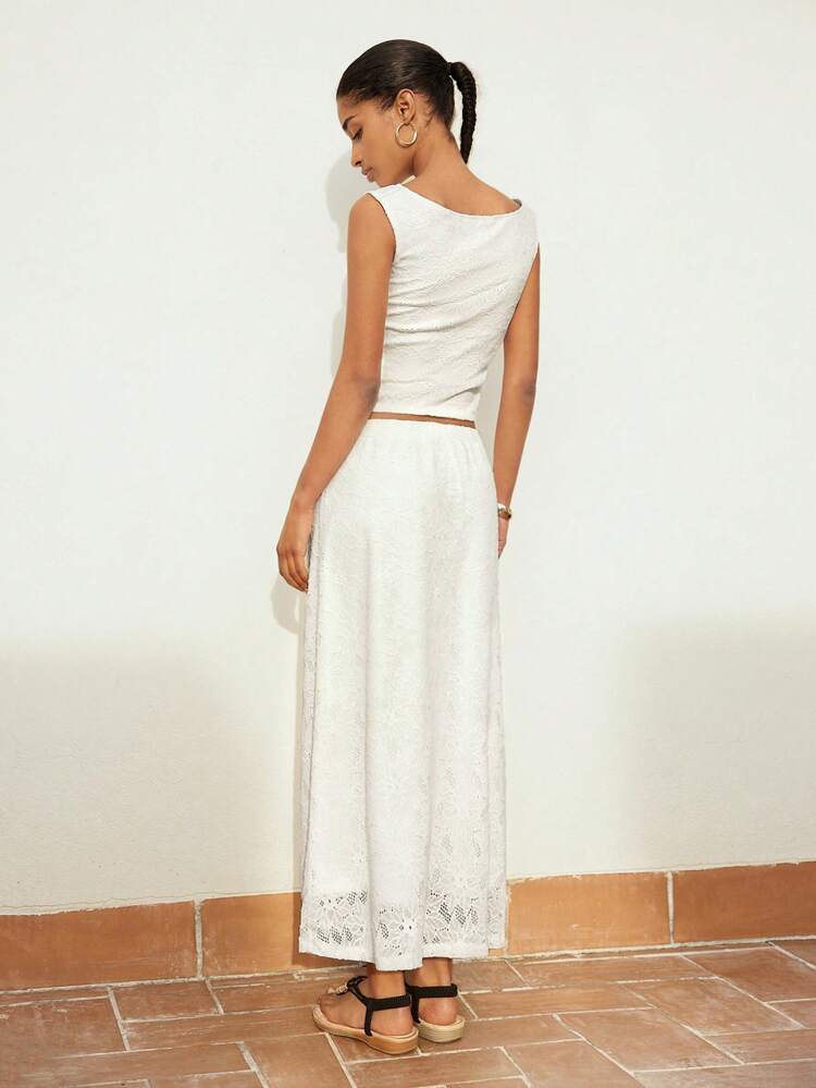 SHEIN Maija 1pc White Sleeveless Crew Neck Long Casual T-Shirt Dress For Women, Elegant Fitted Bohemian Style 2 Pieces Set Suitable For Spring And Summer Holidays