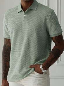 Manfinity Homme Men's Vacation Casual Style With An INS-Inspired Look. A Geometric Diamond-Textured Jacquard Knit Short-Sleeve Khaki Polo Shirt With A Button Placket, Perfect For Music Festivals And Hawaiian Beach Vacations, As Well As Everyday Wear-An Ideal Gift For A Boyfriend Or Husband. Offers A French Elegance And Romance. Men's Geometric Stripe Textured Casual Polo Shirt, Polo For Men, Polo Shirts For Men Collar, Old Money Style