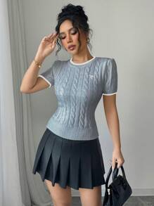 Elenzga Butterfly Embroidered Women's Short Sleeve Knit Top