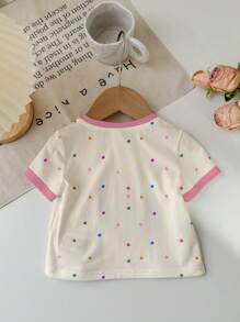 SHEIN Camiseta de manga corta y cuello redondo informal con estampado de conejo de dibujos animados, adecuada para el verano