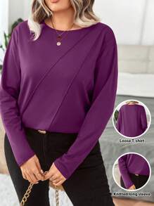 EMERY ROSE T-shirt à manches longues, couleur unie, style décontracté, pour femmes grandes tailles, printemps automne