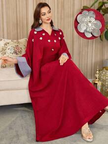 Al Najma Elegant Sequins Floral Turkish & Arabic Style Long Dresses For Women, Spring/Summer, Kaftan & Jalabiya,Modest