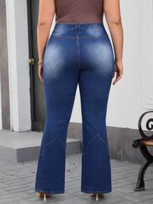 SHEIN Essnce 大码休闲洗水修身喇叭牛仔裤 - 藍色 - 查看 2