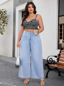 SHEIN Essnce Plus Size Relaxed High Waist Wide Leg Distressed Jeans