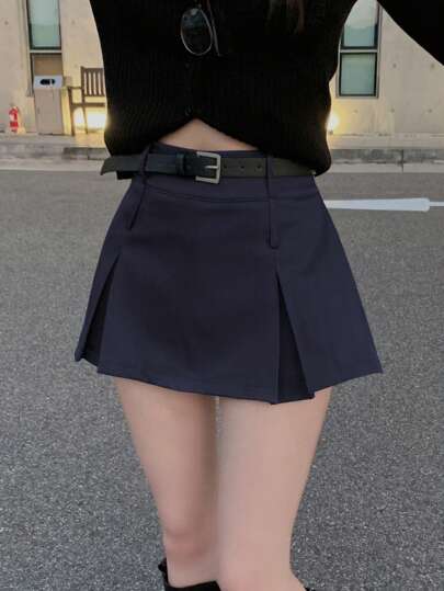 DAZY 女士休闲纯色百褶迷你裙，百搭