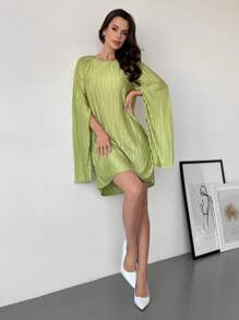 SHEIN Privé 女士优雅褶皱绿色斗篷连衣裙 - 綠色 - 查看 7