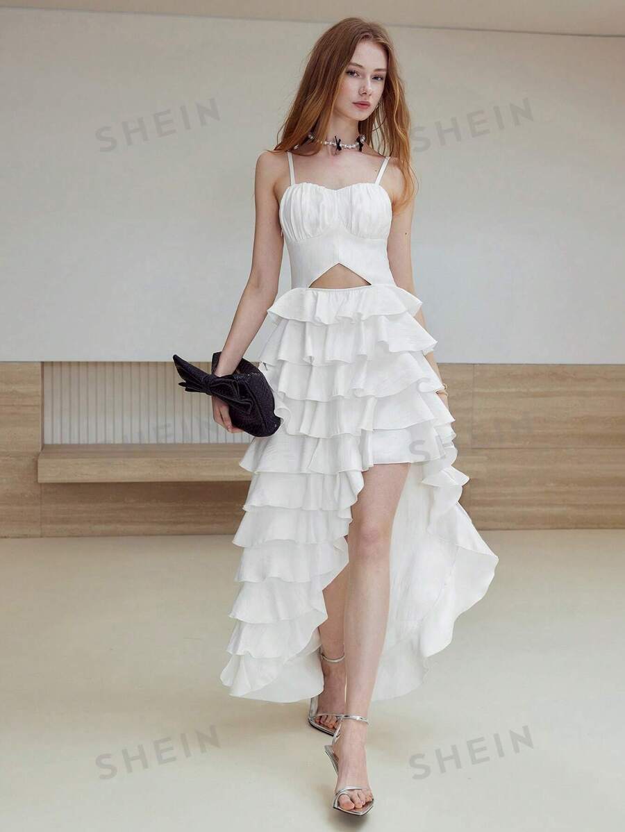 MOTF STUDIO VESTIDO CON VOLANTES ASIMÉTRICOS Y BAJO EN CAPAS