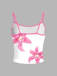 SHEIN EZwear Áo ba lỗ bó sát họa tiết hoa gợi cảm dành cho nữ, thích hợp cho mùa hè - trắng - Xem 2