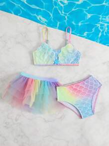 2 件套年轻女孩简约细肩带比基尼上衣和下装泳装套装 - 彩色 - 查看 4