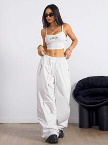 SHEIN EZwear Women's Summer Going Out Basic Casual Vest And Pants White Two-Piece Set For Festival - White - View 6