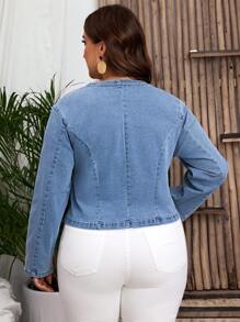 SHEIN LUNE Chaqueta vaquera casual de talla grande con botones al frente, manga larga y bolsillos