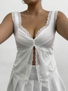 SHEIN POPSWAY Femmes grande taille Débardeur romantique d'été en dentelle contrastée