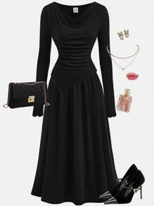 Girlism 2pcs/Set Vintage Knitted Asymmetric Hem Top And A-Line Skirt Set, Elegant Retro Aesthetic For Teen Girls Casual Street Wear And Party