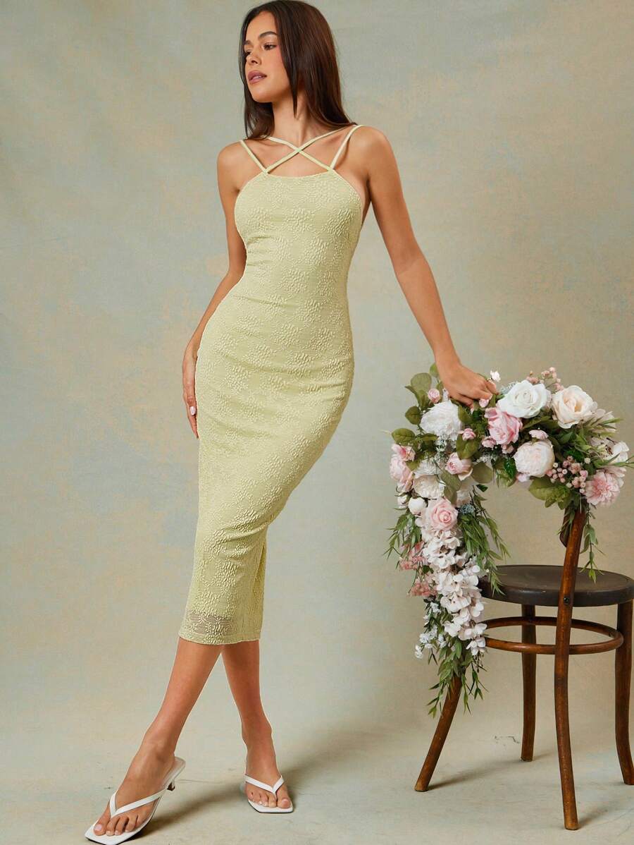 L'Amorae Elegante vestido midi de verano de crochet con tirantes, de color verde pastel, vestido de pascua para mujer, atuendos de verano para mujeres - Verde - Ver 1