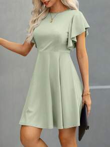 SHEIN Clasi Casual Solid Color Ruffle Hem Dress