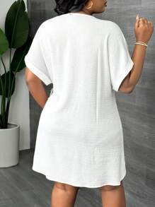 Slaydiva Plus Size Women Casual Commuter Tie-Up Waist V-Neck Office Dress, Suitable For Business Lady,Graduation Dress