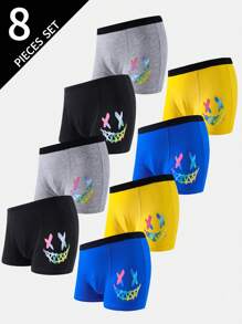 Teen Boy 8pcs Colorful Smiling Face Print Cotton Boxer Briefs