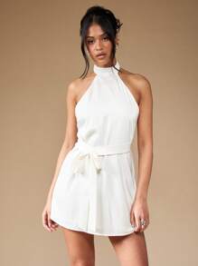 MISSGUIDED Halter Polo Neck Mini Dress With Bow Detail Cute Sundress - White - View 3