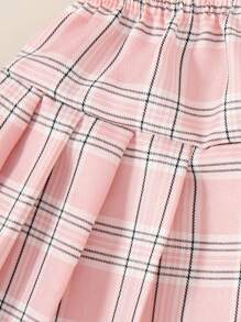 SHEIN 女宝宝粉色格子褶皱A字腰裙，优雅甜美学院风，适合春夏 - 粉色 - 查看 6