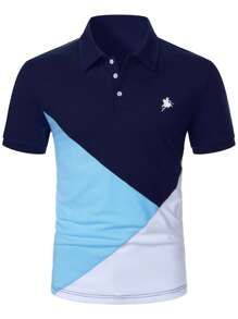 Manfinity Bizformal Cămașă polo la modă pentru bărbați, polo cu mânecă scurtă color bloc, cămăși de golf pentru bărbați, cămașă polo pentru bărbați