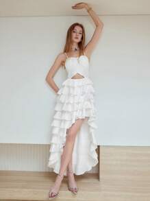 MOTF STUDIO VESTIDO CON VOLANTES ASIMÉTRICOS Y BAJO EN CAPAS