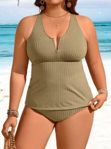 SHEIN Swim Lushore Conjunto de tankini de unicolor de talla grande, adecuado para resorts de playa