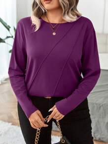 EMERY ROSE T-shirt à manches longues, couleur unie, style décontracté, pour femmes grandes tailles, printemps automne