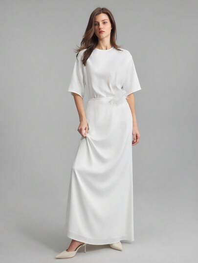 Ontre 女士白色婚礼伴娘优雅长裙，带 3D 花卉腰饰