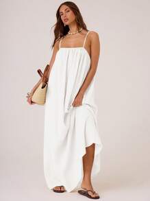 MUSERA 纹理编织方领长款连衣裙，适合度假、夏季、浪漫、春季和优雅场合。