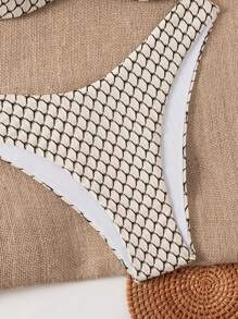 Swim Lushoire Conjunto de bikini de 2 piezas con tejido texturizado push up para mujeres, atuendo de verano para playa y vacaciones - Blanco y Negro - Ver 5