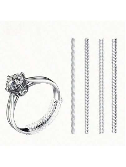 4pcs 4 Sizes Ring Size Adjuster For Loose Rings Jewelry Sizer Mandrel For Making Jewelry Guard, Spacer, Sizer, Fitter Spiral Silicone Tightener Set Best Gifts