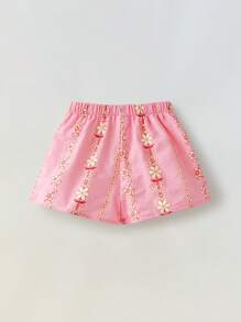 Maija Kids Maija Kids Bộ 2 chiếc/Bộ áo yếm và quần short in họa tiết hoa cho bé gái - Hồng - Xem 5