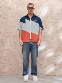 Manfinity VCAY 男士休闲梭织拼接宽松短袖衬衫 - 彩色 - 查看 4
