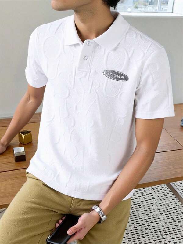 SHEIN Tween Boy Letter Embossed Embroidery Detail Polo Shirt