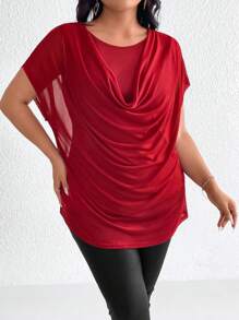 SHEIN Clasi 女士圆领纯色分层网眼背心 - 紅色 - 查看 3