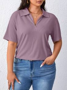 SHEIN Essnce T-shirt à manches courtes couleur unie polyvalent et décontracté, grande taille