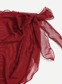 SHEIN Swim Bộ đồ ngủ và váy lưới màu trơn đi biển cho kỳ nghỉ - Đỏ - Xem 3