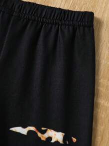 2 件套女婴时尚复活节兔子、豹纹、花卉和字母图案短袖 T 恤和短裤套装，适合春夏季 - 白色 - 查看 7