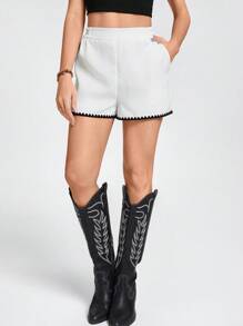 Wildy 女式春夏白色刺绣下摆短裤