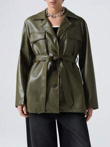 LYSMO Contrast Lace Raglan Sleeve Waffle Knit Sweatshirt, Ladies Spring/Fall Casual Contrast Lace Long Sleeve Round Neck Regular Fit Regular Green Raglan Sleeve Pullovers Women Hoodies - Army Green - View 4