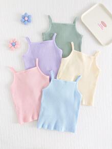 Cozy Pixies 5pcs/Set Baby Girl 3D Floral Knitted Soft Camisole Tops - Multicolor - View 2