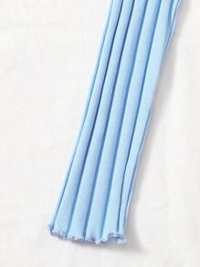 SHEIN EZwear Buttoned Front Lettuce Trim Rib-knit Top