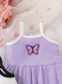 SHEIN 2 Pack Baby Mädchen Mode Niedliches gestricktes Schmetterling Muster Colour Block Lässig Weste Kleid Set