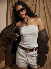 COSMINA 2pcs/Set Women Elegant Commuter Fitted Cream-Colored Set, Festival Outfit, Western,Spring/Summer - Apricot - View 5